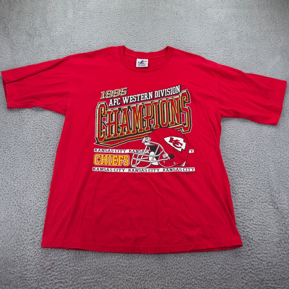 Vintage 1995 Kansas City Chiefs AFC West Champions T-Shirt Logo Athletic Red XL